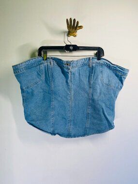 PrettyLittleThing Plus Size 24 Light Blue Denim Corset Top Bustier UK 28 US 24 E